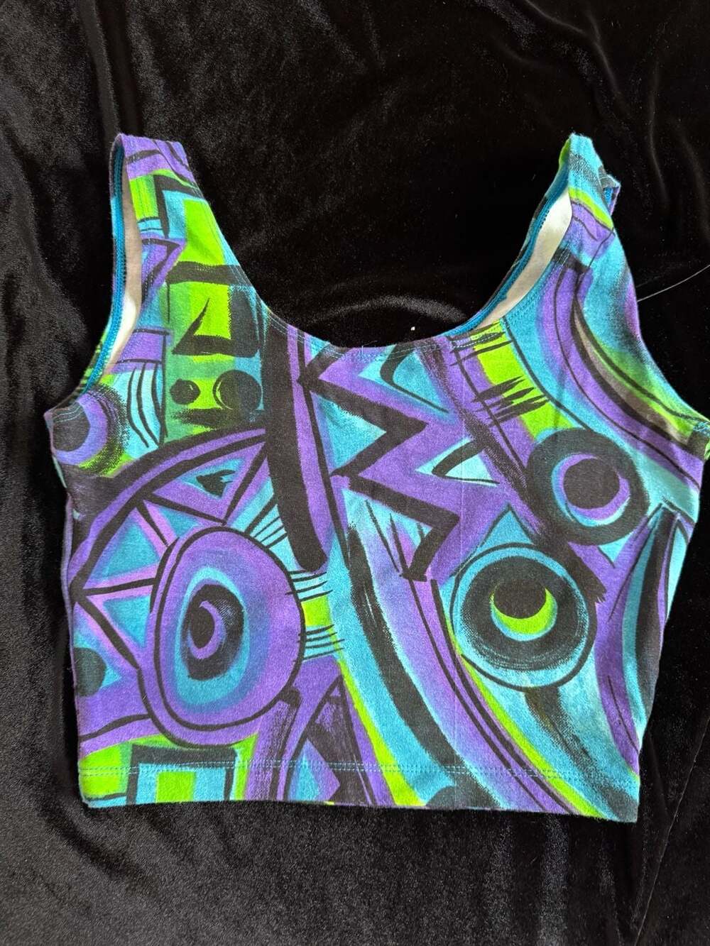 Jacques Moret Vintage 90s Abstract Graphic Print Crop Tank Top